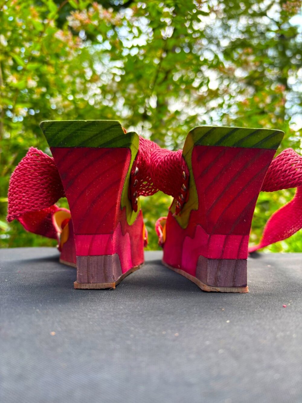 Paloma Barcelo Colorful Wood Wedge Sandals with Ballet Strap Ties Size 7 - Picture 10 of 10